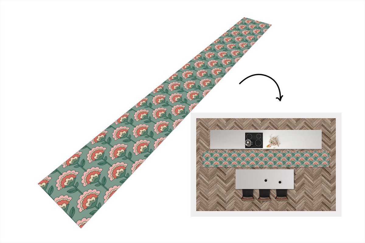KitchenYeah Keukenloper 400x50 cm - Keukenmat vinyl Bloemen - Retro - Patronen - Keukenmatten loper - Keuken vloerkleed tapijt