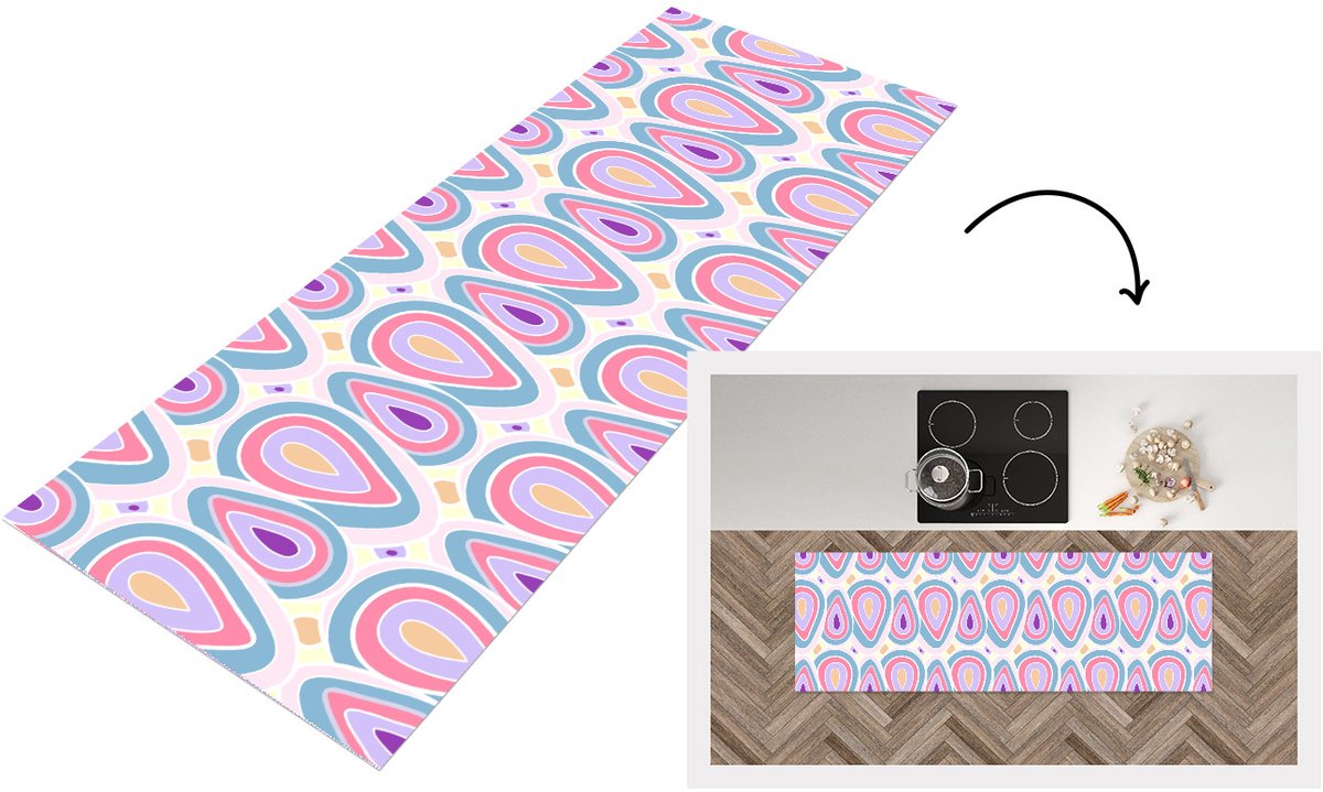 KitchenYeah Keukenloper 150x50 cm - Keukenmat vinyl Patroon - Agaat - Retro - Paars - Keukenmatten loper - Keuken vloerkleed tapijt, foto 3