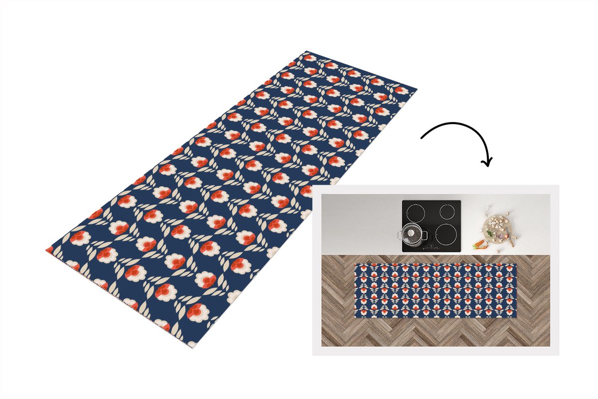 KitchenYeah Keukenloper 150x50 cm - Keukenmat vinyl Patronen - Abstract - Bloemen - Keukenmatten loper - Keuken vloerkleed tapijt