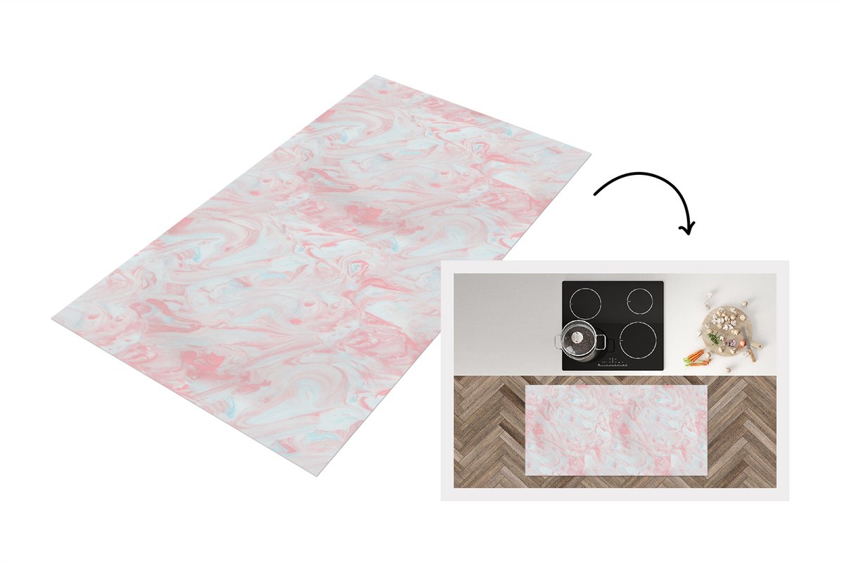 KitchenYeah Keukenloper - Keukenmat vinyl Marmer - Roze - Wit - Patronen - Keukenmatten loper - Keuken vloerkleed tapijt, foto 3