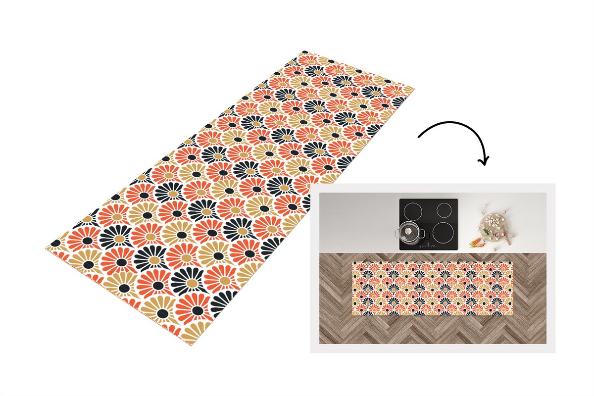Keukenloper 180x60 cm - Keukenmat vinyl Bloemen - Japan - Patronen - Keukenmatten loper -