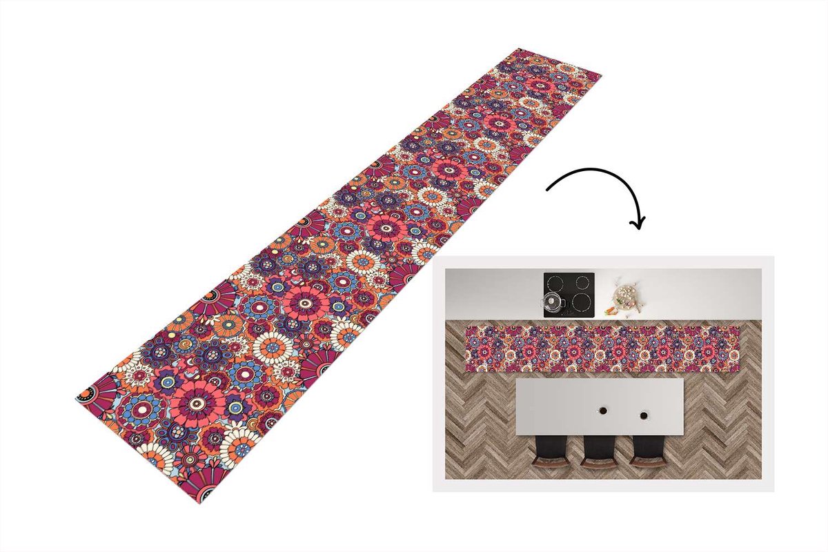 KitchenYeah Keukenloper 360x60 cm - Keukenmat vinyl Vintage - Patronen - Bloemen - Planten - Keukenmatten loper - Keuken vloerkleed tapijt
