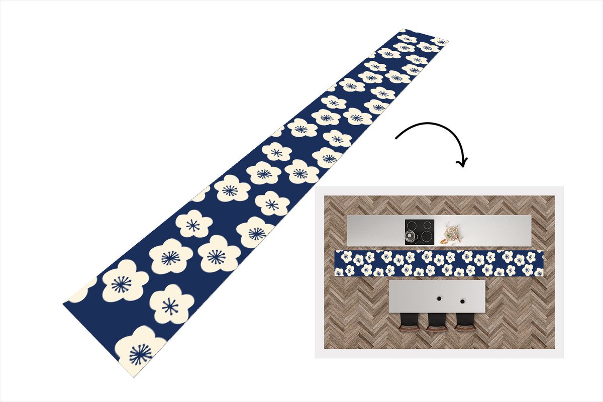 KitchenYeah Keukenloper 480x60 cm - Keukenmat vinyl Sakura - Wit - Patroon - Japan - Keukenmatten loper - Keuken vloerkleed tapijt