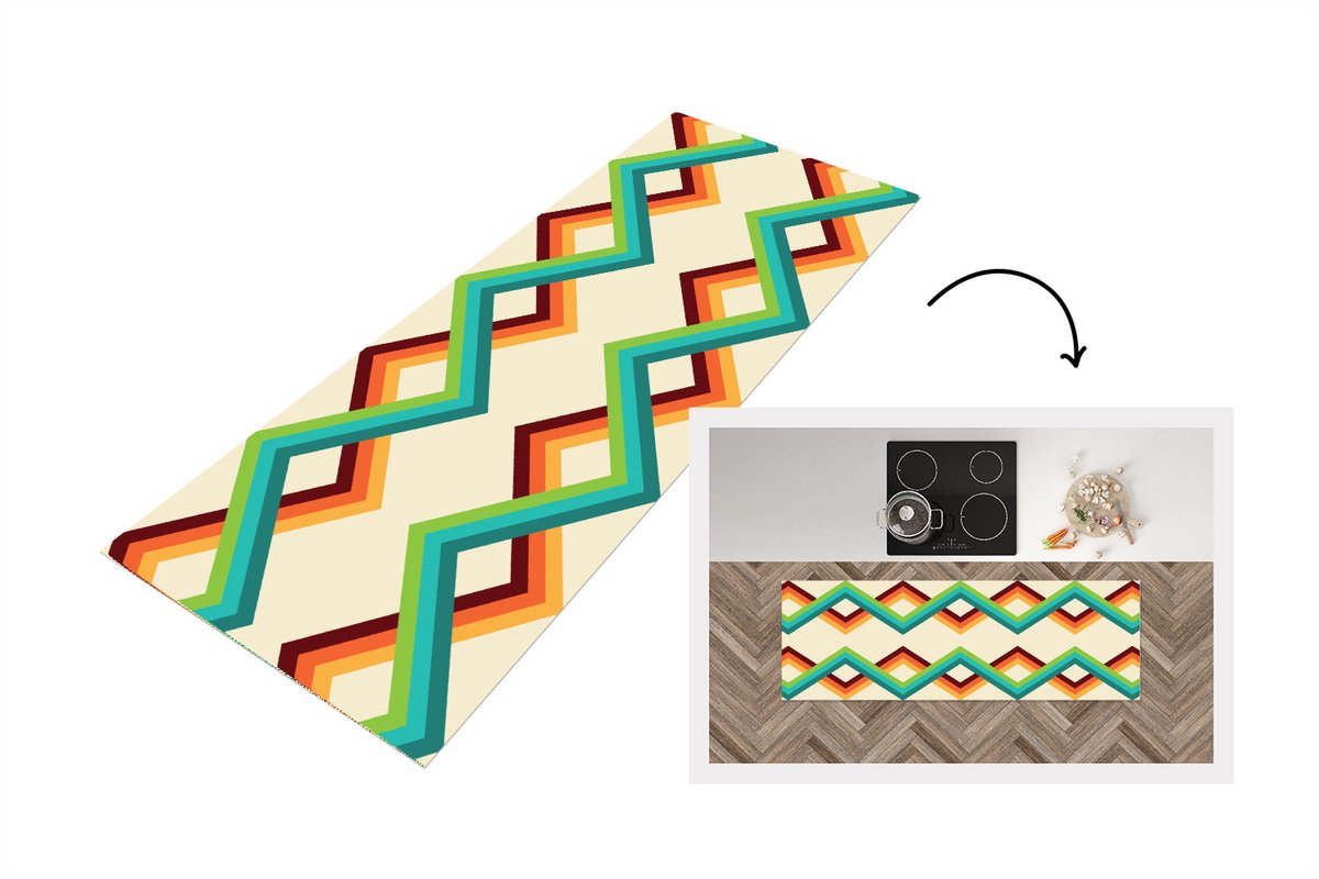 KitchenYeah Keukenloper - Keukenmat vinyl Retro - Strepen - Design - Seventies - Keukenmatten loper - Keuken vloerkleed tapijt, foto 2