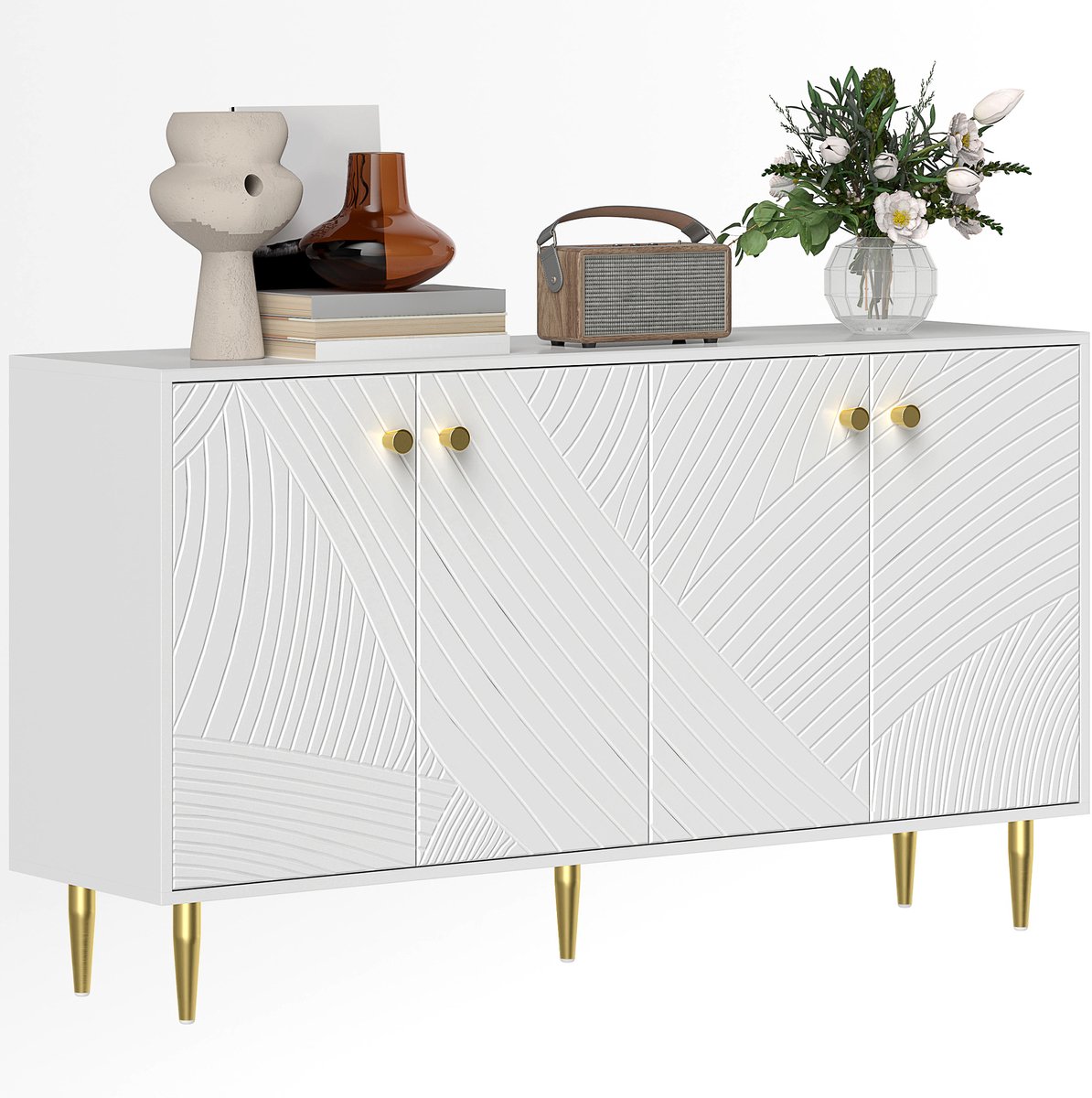 HOMCOM-Dressoir-Spaanplaat-140x35x77,5cm-Wit