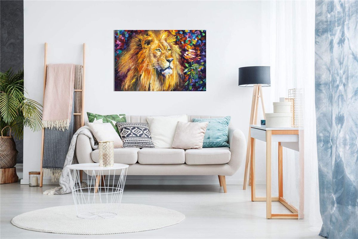 Ibenzoa Abstract olieverfschilderij leeuw op canvas voor stijlvolle woonkamerdecoratie 91x61 cm