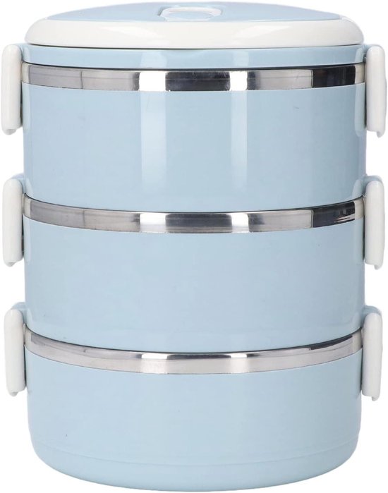 JGS Premium - Thermos lunchbox voedselcontainer van roestvrij staal - 3-laags lekvrij ontwerp - Bento-box voor werk en reizen - blauw - warm eten isolatie - sport kamperen picknicks - 304 roestvrij staal