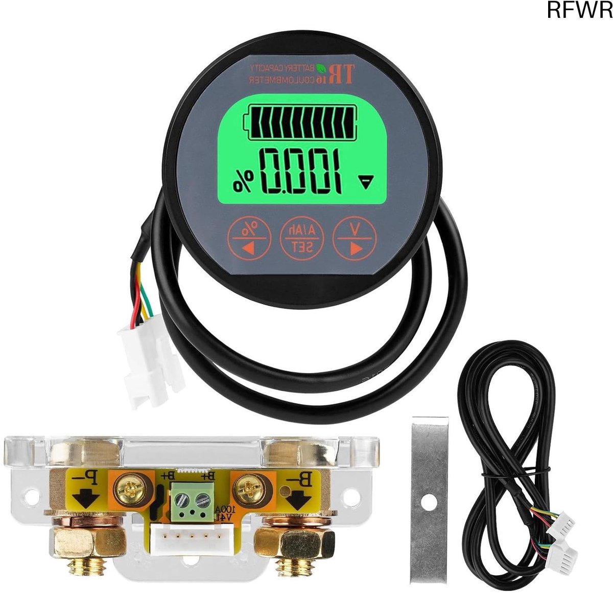 RFWR® Digitale Accubewaker en Spanningsampèremeter tot 120V - LCD Display en 2m Kabel voor Auto's en Botens