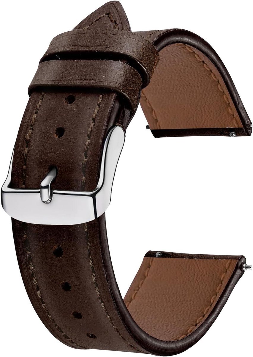Allecto Premium - Leren armband unisex 20 mm en 22 mm donkerbruin met snelsluiting - Comfortabele reservearmband
