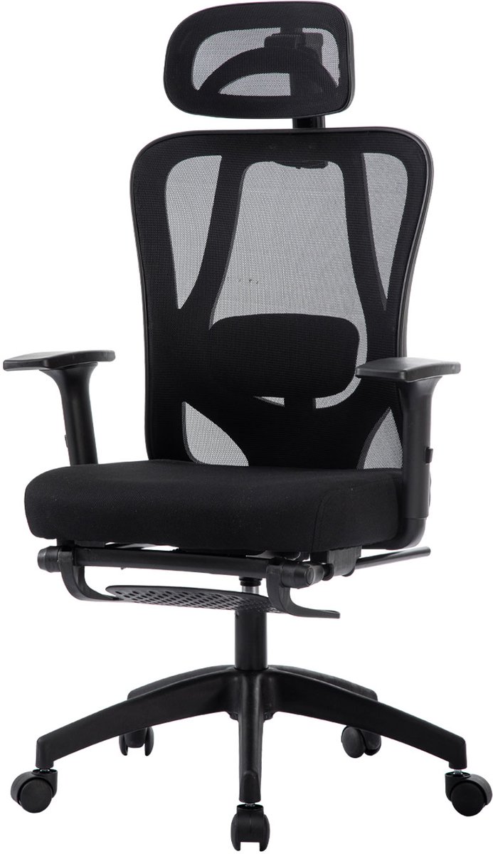 Bureaustoel - Ergonomische Bureaustoel met Armleuningen, lendensteun, kledingrek en voetsteun - Vergaderstoel - Office Chair voor Volwassenen - Kantoorstoel - Zwart