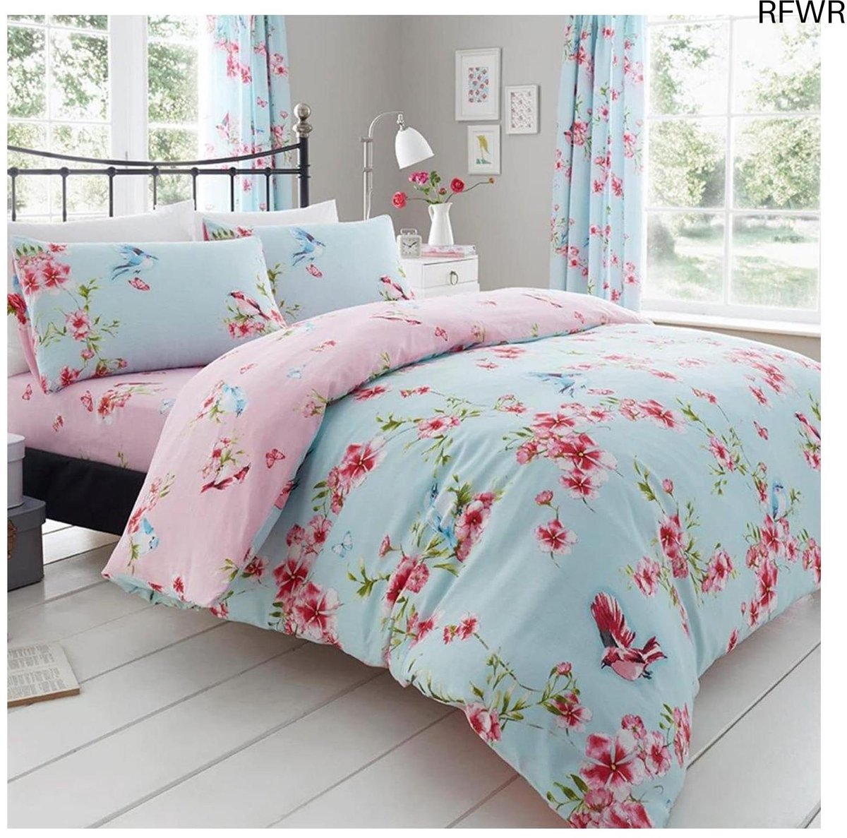 RFWR Luxe BIRDIE BLOSSOM Bed Set - Dekbedovertrek en Kussensloop - Polyester-Katoen - Eenpersoons