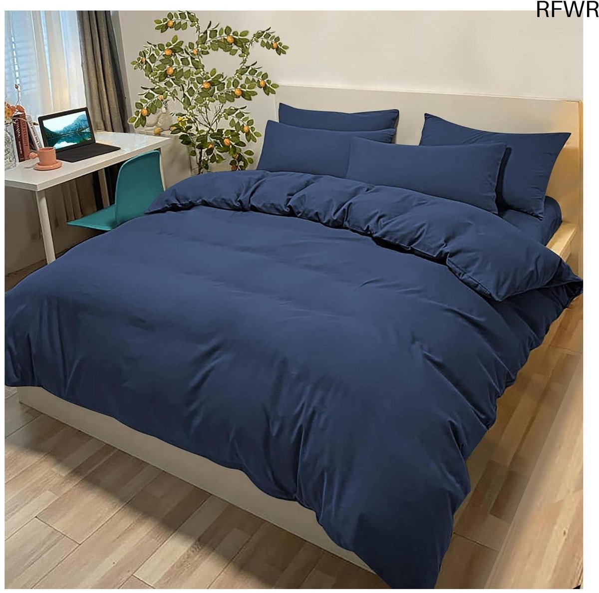 RFWR Dekbedovertrek 200x200 cm met 2 kussenslopen - Microvezel, Oeko-Tex gecertificeerd, Blauw