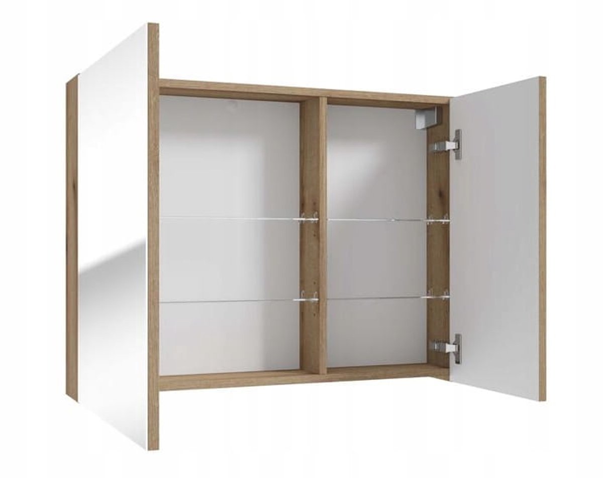 Deftrans Rietti - Badkamerspiegelkast - 80 cm - Dąb Evoke - Glazen Planken