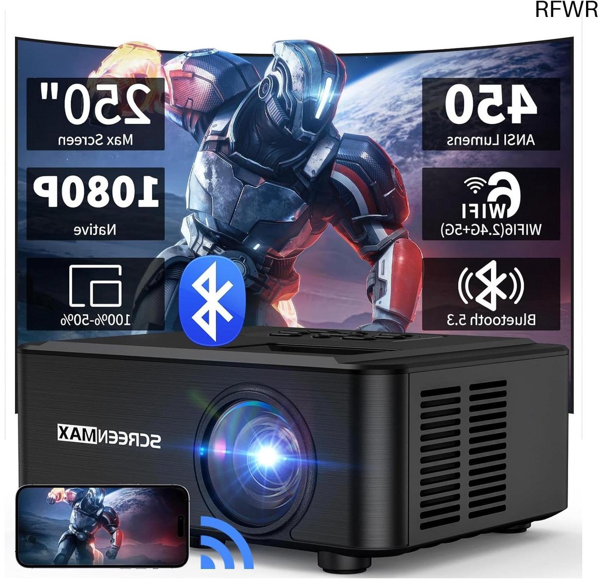 RFWR® Draagbare Home Cinema Beamer met HDMI en Bluetooth 5.3 – 1080P Projector voor Binnen en Buiten