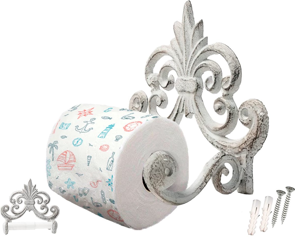 Ibenzoa® Decoratieve Vintage Gietijzeren Toiletpapierhouder met Europees Design en Bevestigingsmateriaal