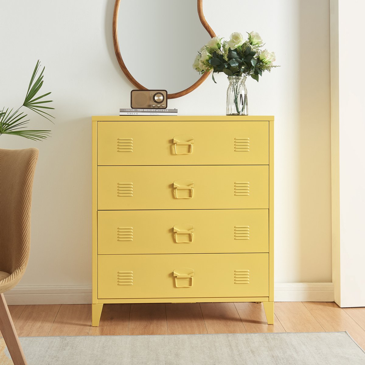 en.casa Ladekast Hämeenlinna commode met lades 92x80x40 cm geel [en.casa]
