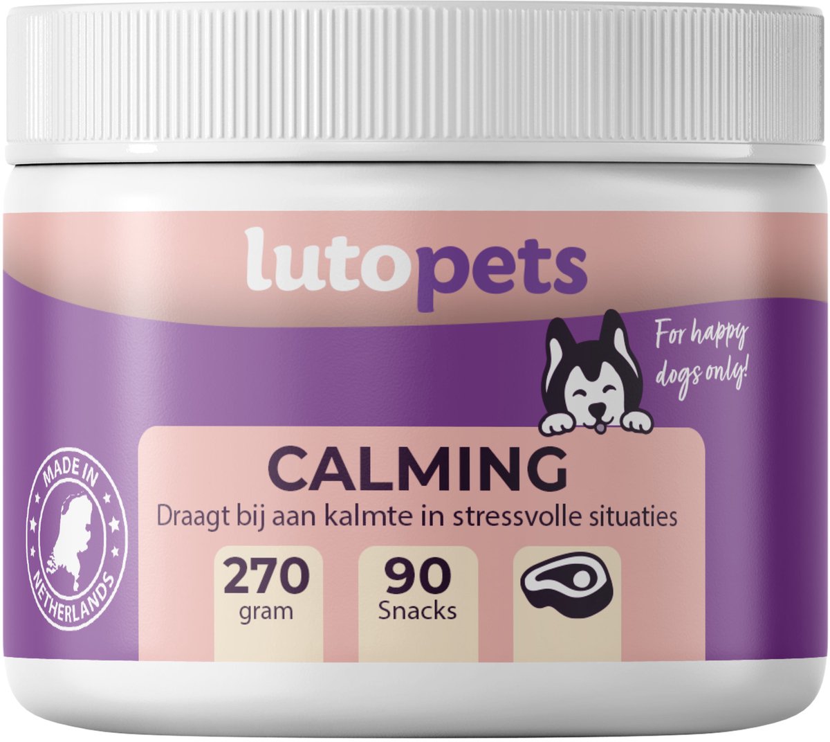 Calming voor honden als snoepje - Antistressmiddel Hond - Kalmerend middel voor honden - Bevordert rust en stressverlagend - Vuurwerk angst - 90 Chews - Rundersmaak - lutopets
