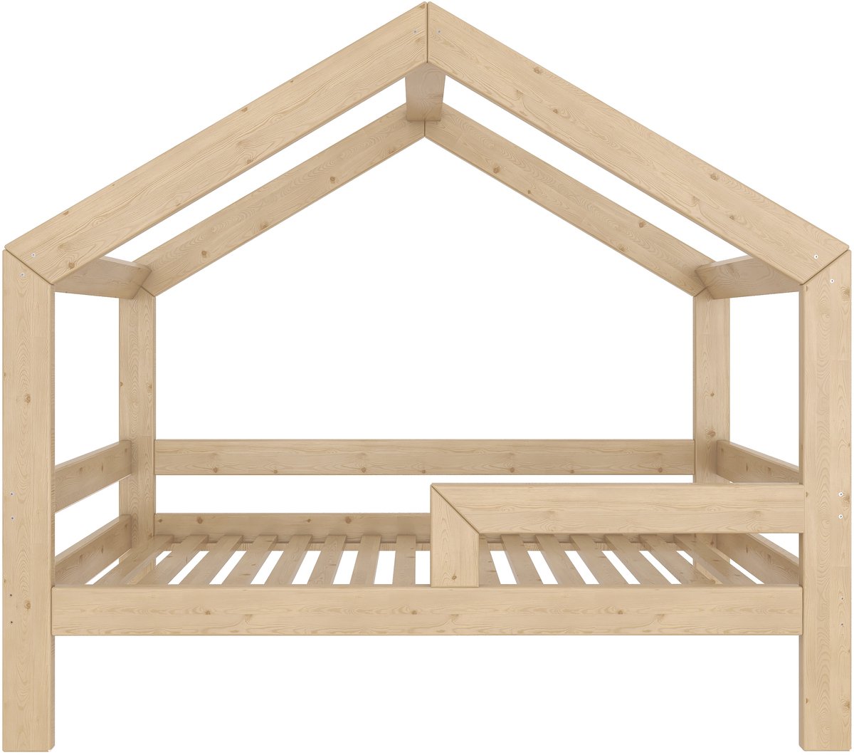 Need Sleep - Montessori Kinderbed Huisbed 80x160 cm - Naturel Hout - Peuterbed met Uitvalbescherming - Symmetrisch