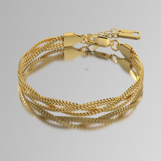 Malinsi® Armband Dames Triplet Chain - Gold Plated RVS - Verstelbaar 17-20,5cm - Sieraden Armbanden Vrouw Goudkleurig