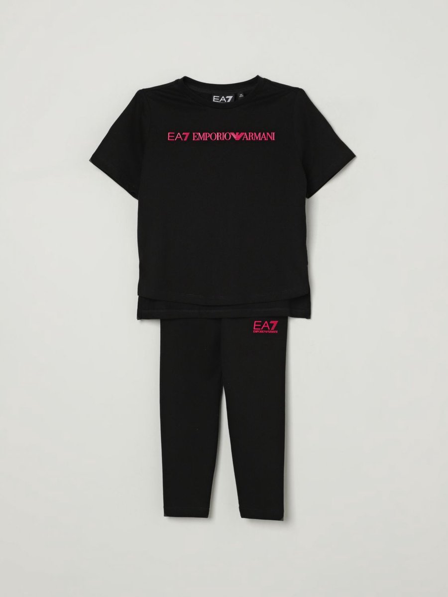 Girls EA7 TShirt and Leggings Set Kids - Black Ropes Cords