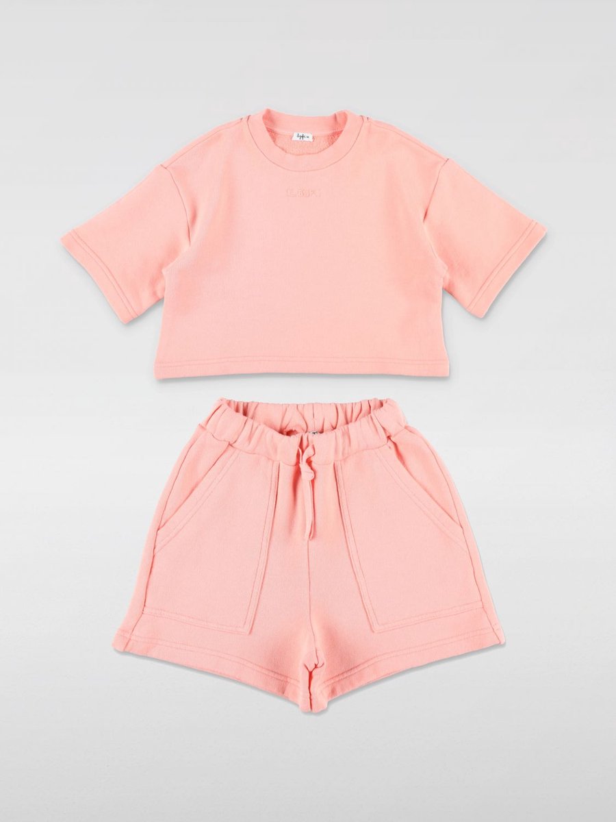 Girls Peach Short Sleeve Crop Top Shorts Set Kids - Pink Ropes Cords