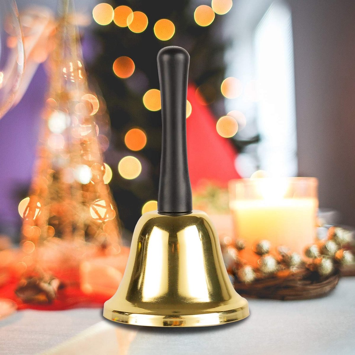 Handbel Goud – Tafbel / Receptiebel – Klassieke Hotelbel – Servicebel voor Tafel, Keuken, Bar & Ontvangstbalie