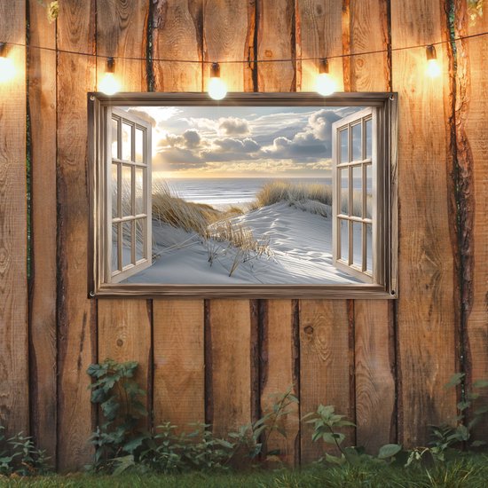 Affiche de jardin 120x80 cm - Décoration de jardin Vue - Plage - Dunes - Mer - Nature - Affiche pour le jardin - Décoration extérieure - Tableau de jardin clôture - Décoration murale sur toile de jardin - Décoration murale sur toile de balcon
