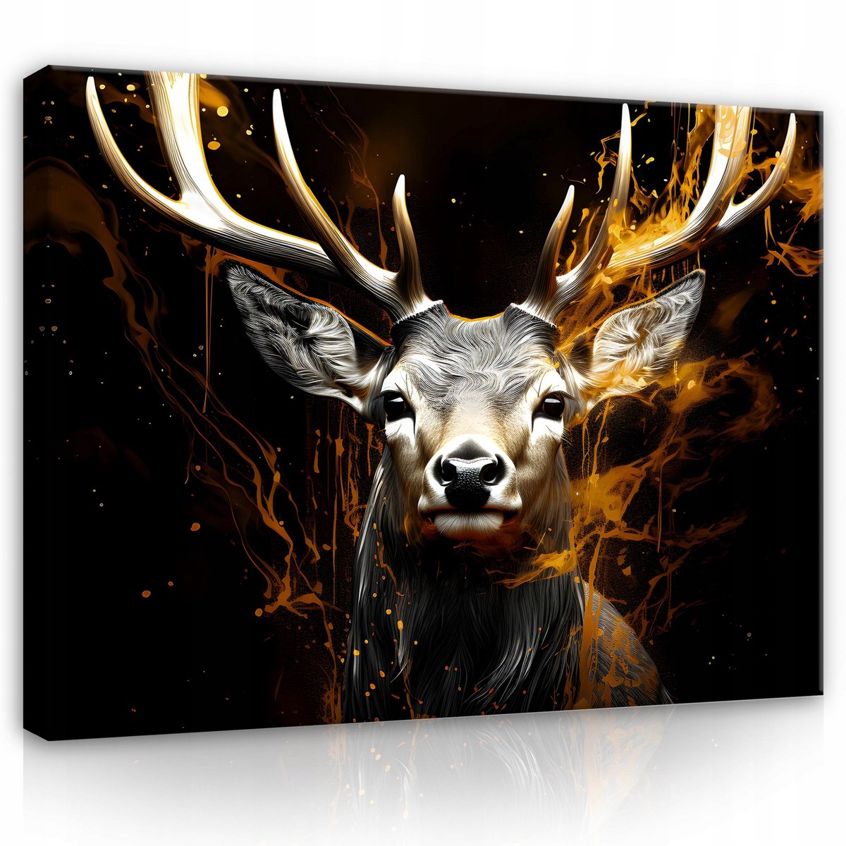 WALLARENA Canvas schilderij - 100x70 cm - Abstracte afbeelding van een hert in zwart voor een grote woonkamer multikleurig