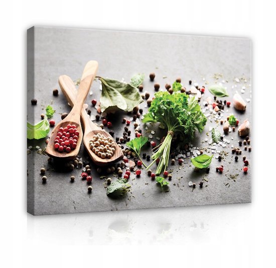 WallArena Canvas foto keuken specerijen kruiden lepel eetkamer 120x80