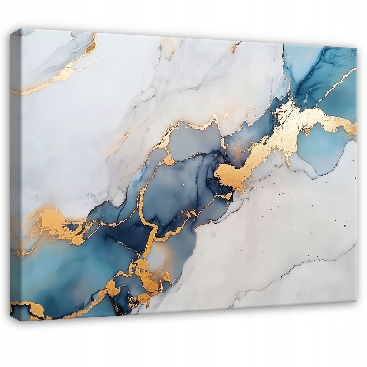 WALLARENA Canvas schilderij - 40x30 cm - abstracte marmer blauwe gouden slaapkamer salon op doek multikleurig
