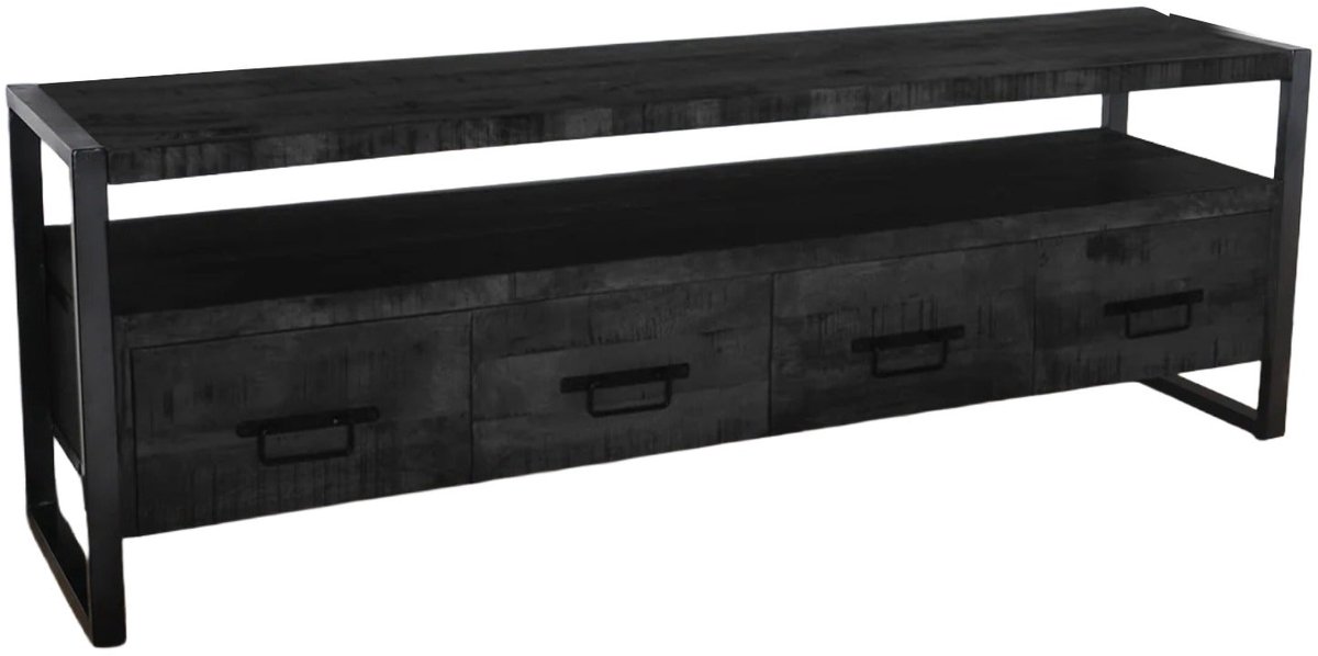 TV meubel industrieel mangohout Ilse zwart 180cm tv kast duurzaam mango massief hout tv-meubel