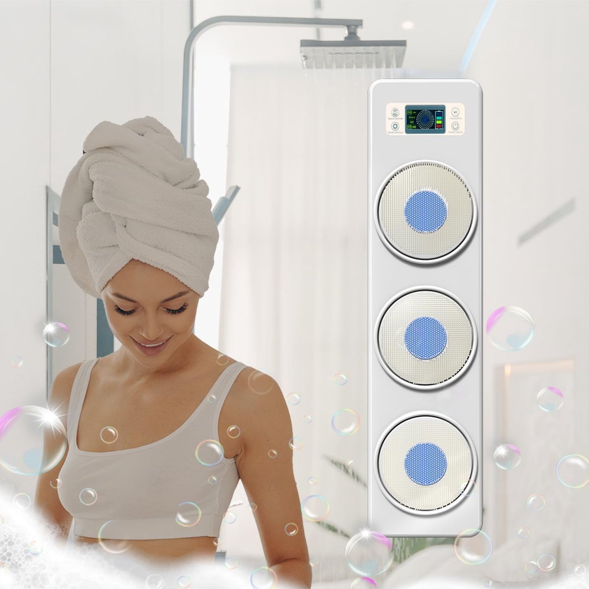 Elektrische Rug- en Lichaamsborstel - Wandgemonteerd - Met 3 Roterende Opzetborstels en 3 Instelbare Snelheden - Voor Peeling, Douche en Massage - Wit