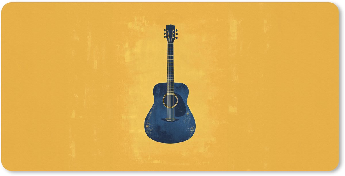 Muismat XXL 80x40 cm - Bureau onderlegger - Bureau mat Gitaar - Akoestisch - Geel - Minimalistisch - Bureaumat - Gaming mousepad xl - Bureaulegger groot - Computer deskmat