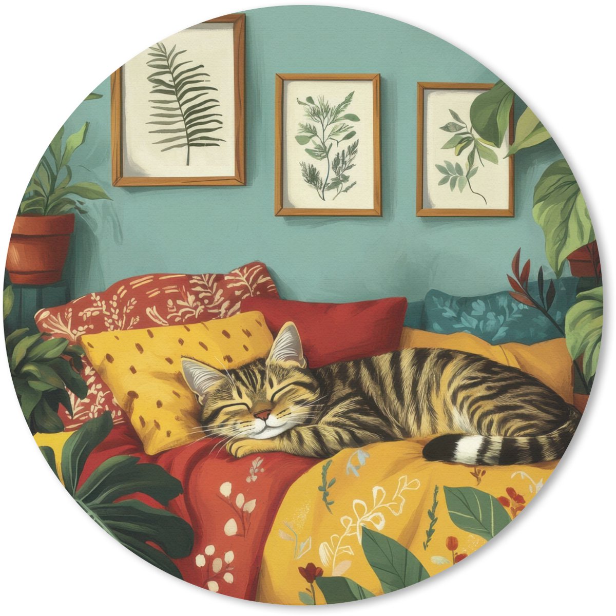 Muismat rond 30x30 cm - Mousepad Kat - Planten - Groen - Ronde muismatten