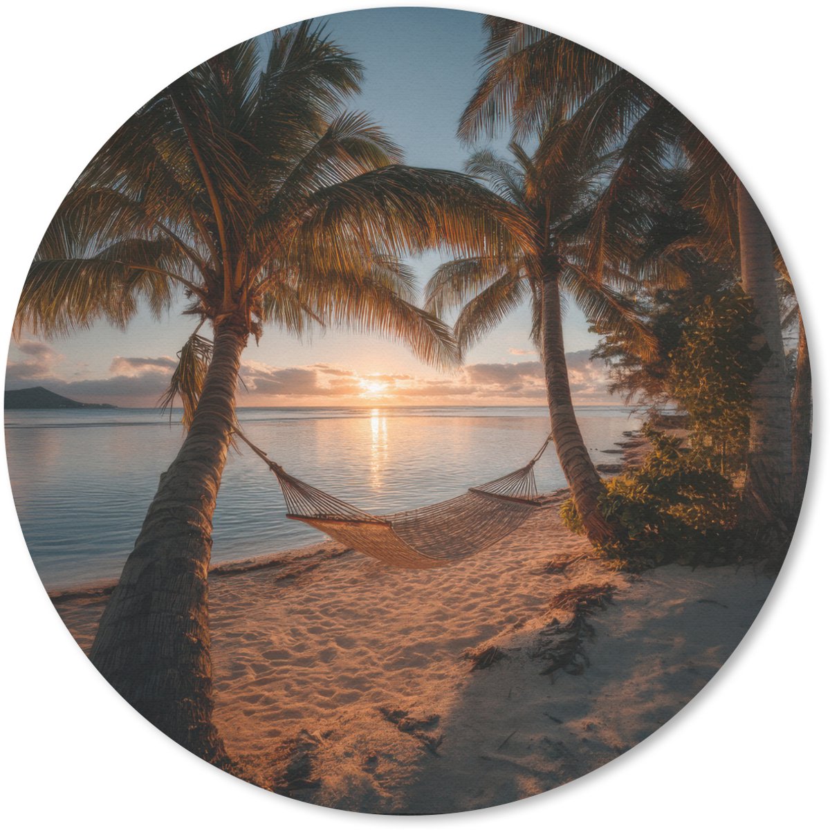 Muismat rond 30x30 cm - Mousepad Palmbomen - Hangmat - Strand - Zonsondergang - Ronde muismatten
