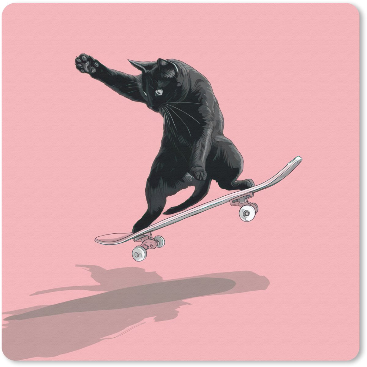 Muismat 30x30 cm - Mousepad Kat - Skateboard - Roze - Muismatten