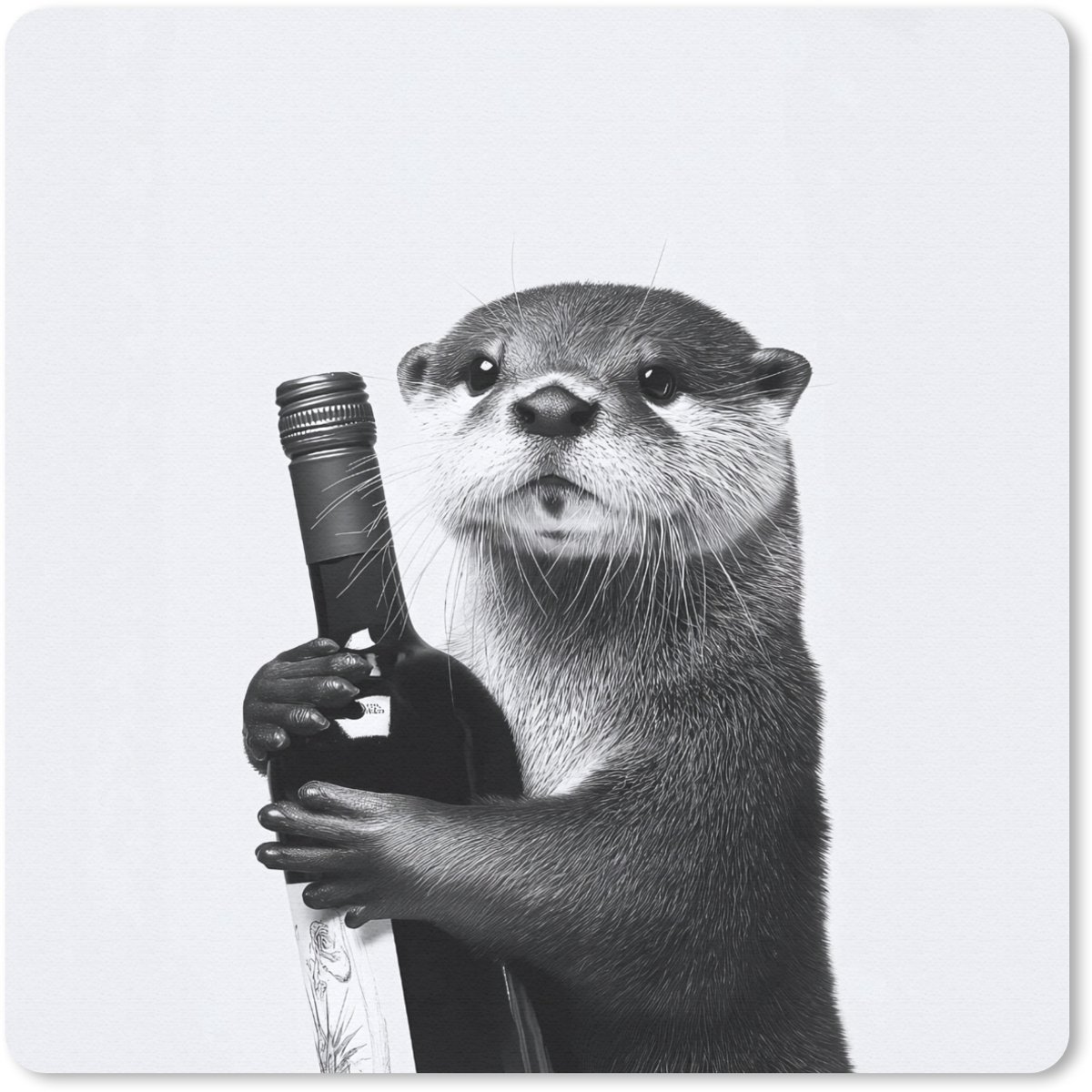 Muismat 20x20 cm - Mousepad Wijnfles - Otter - Zwart - Muismatten