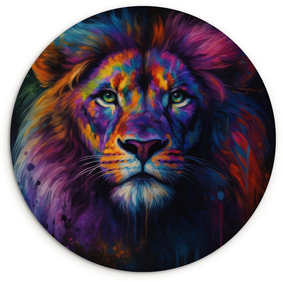 WallCircle Wandcirkel 90x90 cm - Muurcirkel Leeuwenkop - Felgekleurd - Abstract - Muurdecoratie woonkamer - Wanddecoratie slaapkamer - Kamer decoratie accessoires - Ronde schilderijen