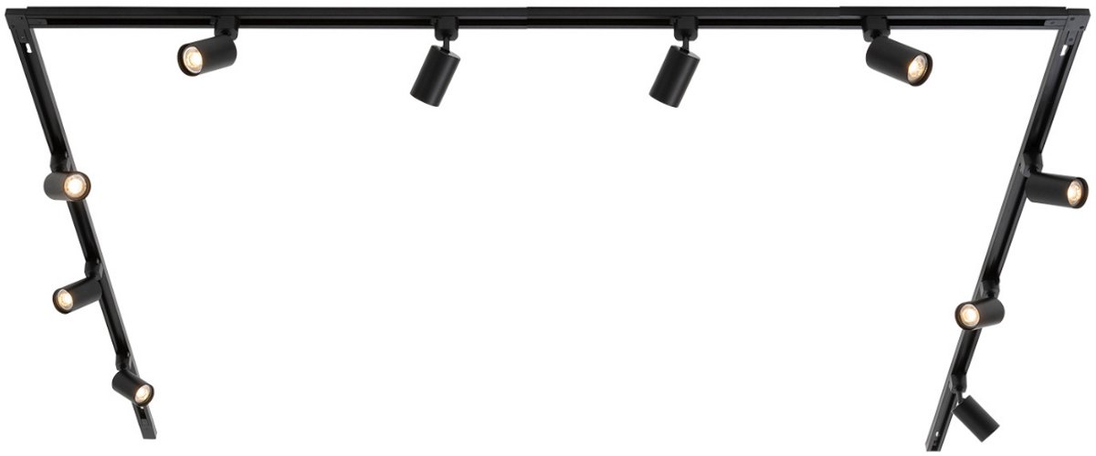Lighto | Railverlichting 1-fase zwart | U-opstelling 300x200x300cm incl. voeding + 14 spots incl. LED lichtbronnen