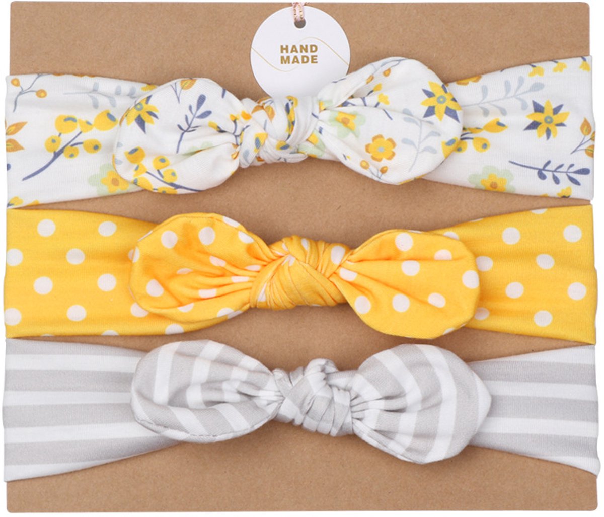 Image of 3-delige Set Leuke Haarbanden voor Baby en Kind - Geel - Wit