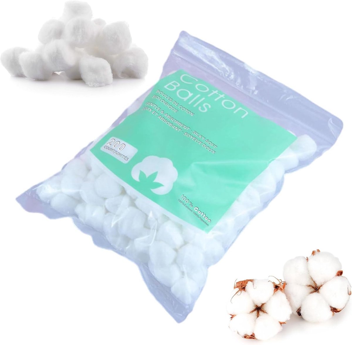 Hydrophilic Cotton Balls - Pure Cotton Degreaser Balls - Makeup Cotton Pads - Cotton Swabs voor Thuisgebruik - Verpakking van 200