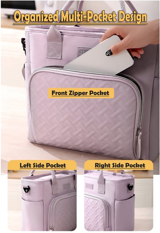Rainbecom Geïsoleerde Lunchtas 10.7L - Koeltassen Paars - Isolerende & Waterdichte 900D Polyester - Handvat Riem Lunch Bag - Verstelbare Schouderriem - Voor Werk, School, Reizen, Picknick - 30x13x27.5cm van Merkloos — afbeelding 5