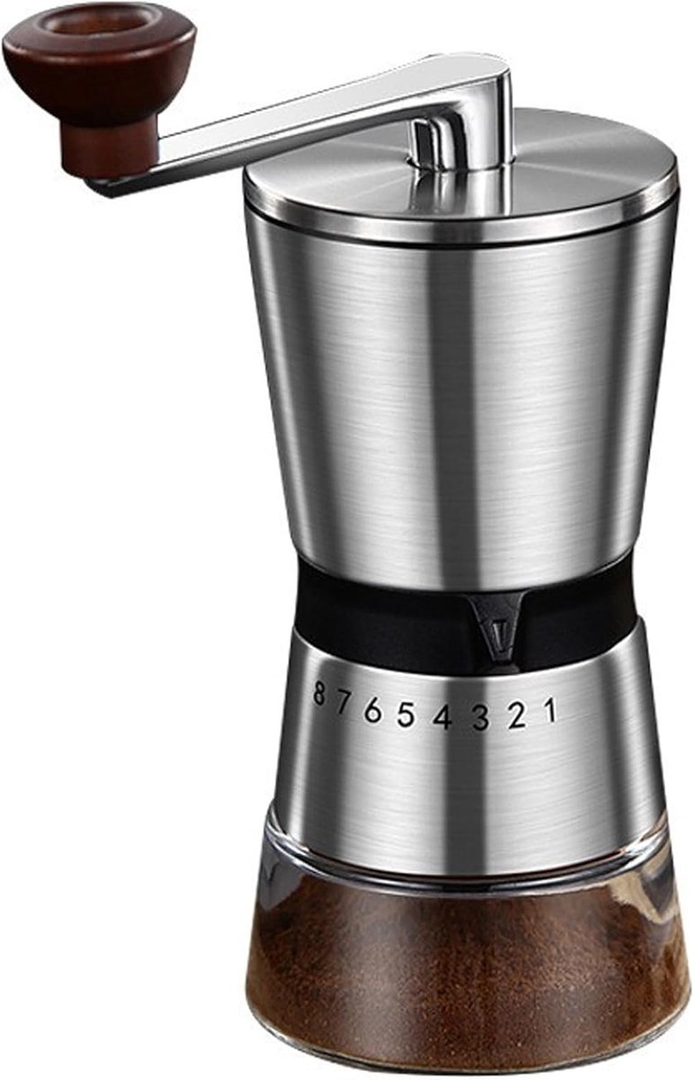 Precisie handmatige koffiemolen, grote capaciteit, geschikt voor thuisgebruik, 8 niveaus van instelbare grofheid, keramische bramen, handzame roestvrijstalen espressomolen, geschikt voor op reis en kamperen, gemakkelijk schoon te maken