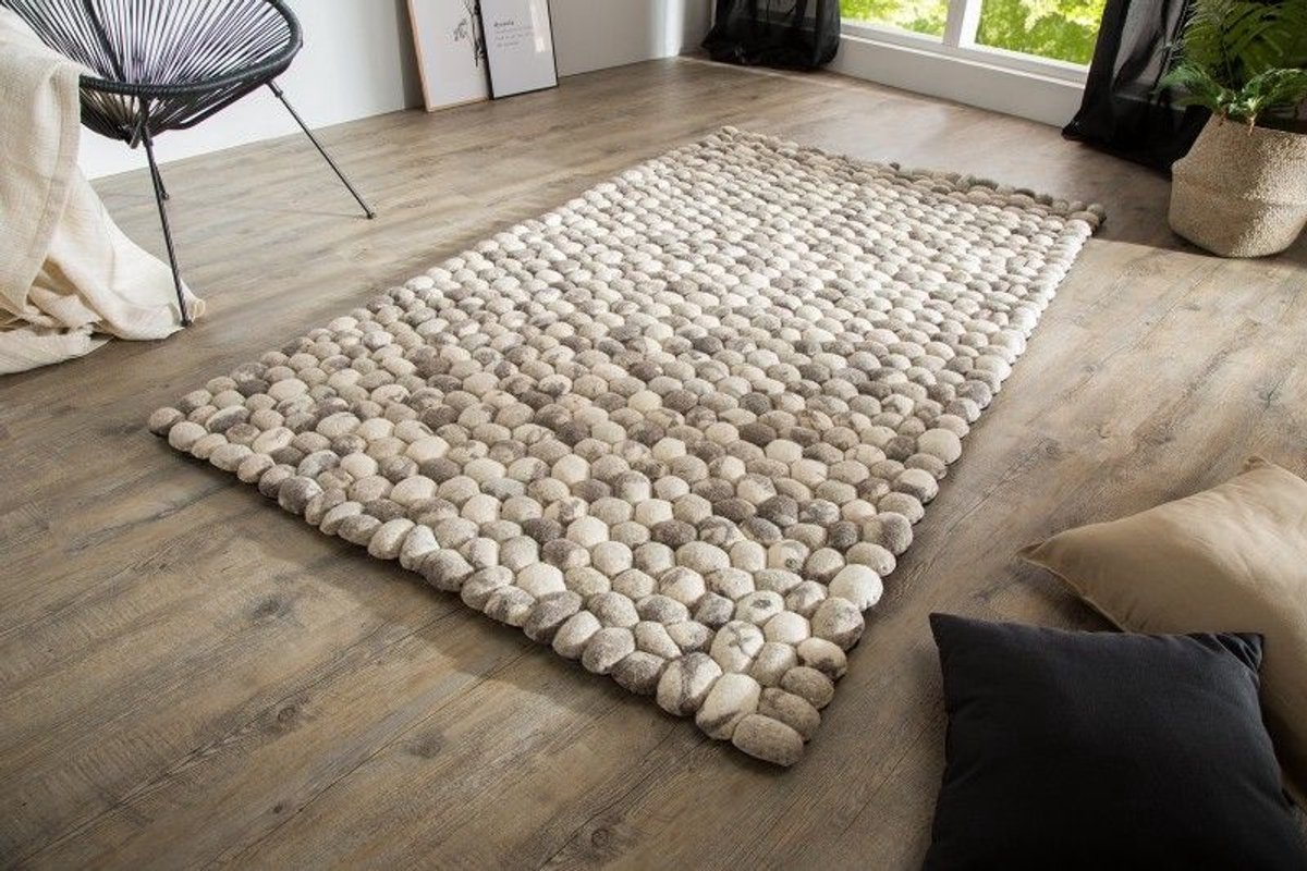 Handgeweven scheerwollen tapijt ORGANIC LIVING 200x120cm grijs vilt steenlook - 38254