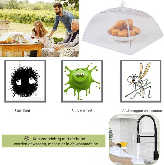 Voedselafdekking Set van 4 - 43×43 cm - Opvouwbaar & Herbruikbaar - Beschermt Eten tegen Insecten - Voor Binnen & Buiten — afbeelding 4