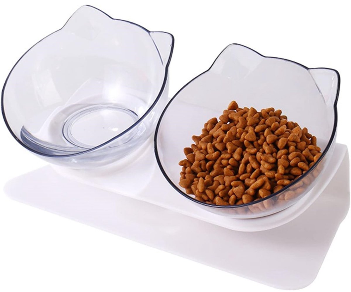 EXCITAT Kattenvoerbak - 15° kantelbare kattenbak - Transparante kattenvoerbak - Dubbel komontwerp - Grote inhoud