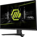Zwarte MSI gaming monitor met groen MAG-logo, schuin van voren gezien.