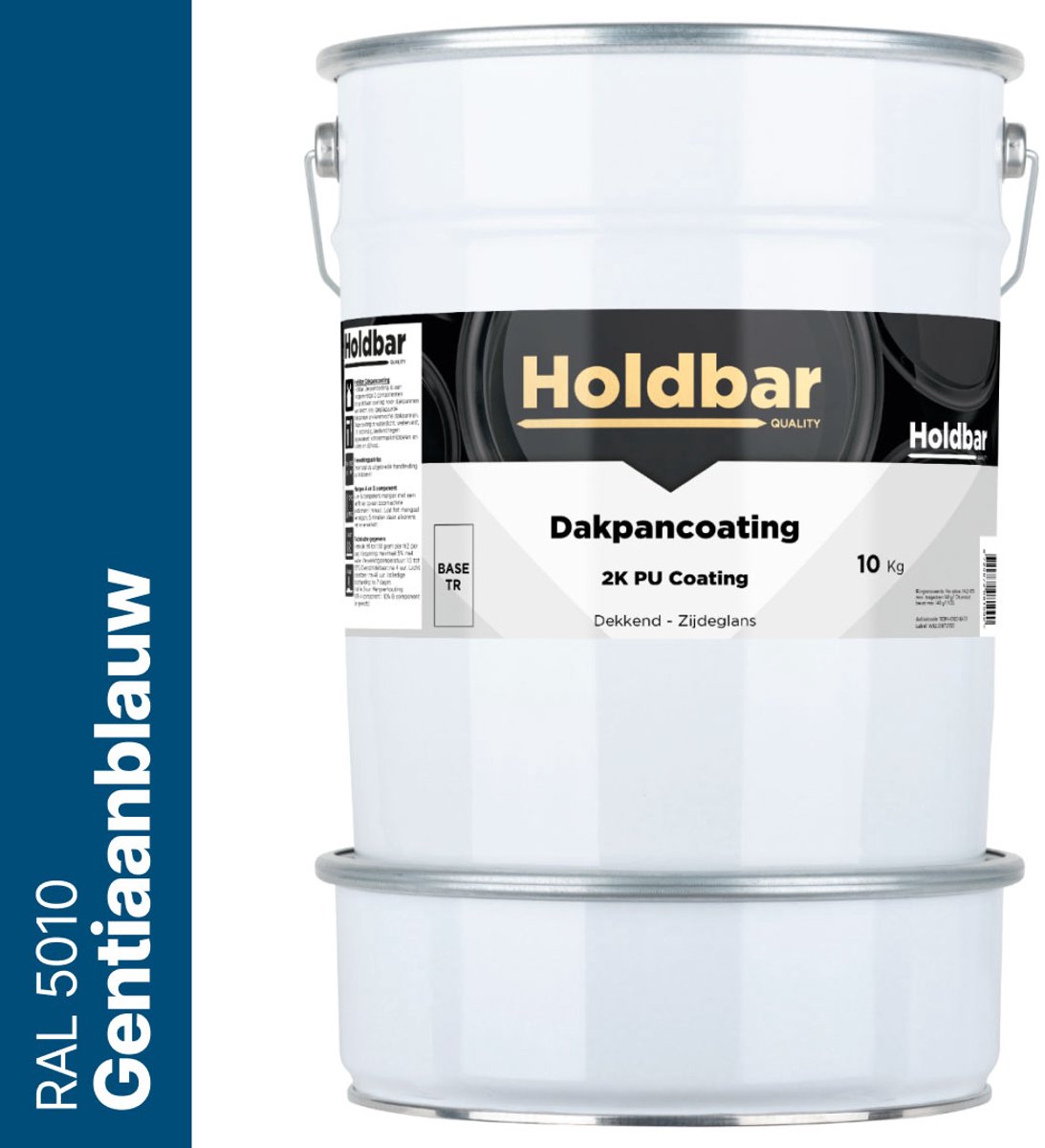 Holdbar Dakpancoating Gentiaanblauw (RAL 5010) 10 Kg - Waterdicht - Vuil afstotend - UV-bestendig - Alle Kleuren - Dakpannen verven - Hecht op Steen, Beton, Dakpannen of Bestaande coating - 2 Componenten