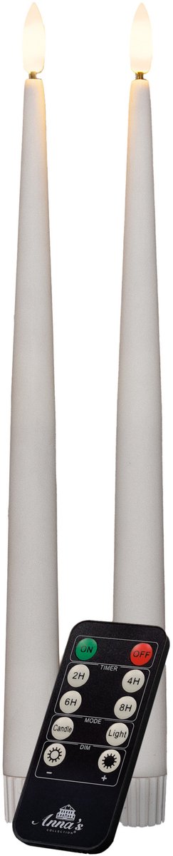 Anna's Collection Led dinerkaarsen - 2x st - wit - 30 cm - bewegende vlam - warm wit licht