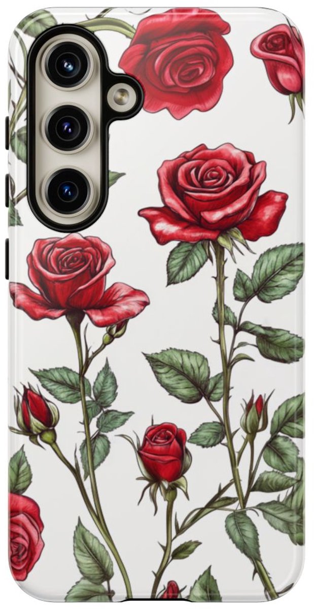 Rode Rozen Botanisch Patroon – Telefoonhoesje Geschikt voor Samsung Galaxy S24